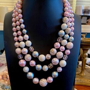 Japan Elegant Pink and Silver Beaded Necklace Some Sugar Beads and some Glass